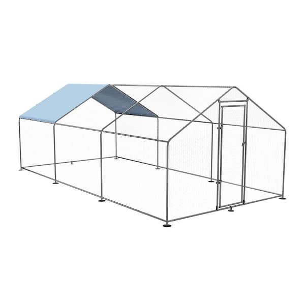 LeveLeve Chicken Coop Outdoor Large Metal Pen Hen Run House Spire Shaped Cage with Waterproof Anti-Ultraviolet Cover 19.6 ft. W