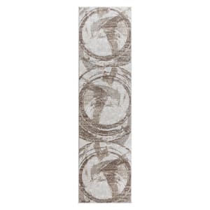 Alor Montu Beige 3 ft. x 8 ft. Abstract Indoor Runner Rug