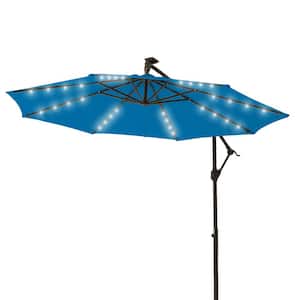 10 ft. Solar LED Offset Hanging Umbrella Cantilever Patio Umbrella with Tilt Adjustment and Fade Resistant in Royal Blue