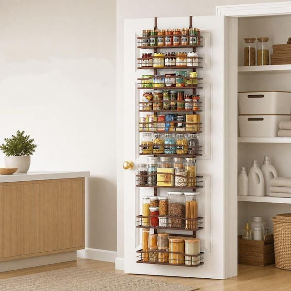 Wudkey 9-Tier Over The Door Pantry Organizer and Storage, Hanging Basket Wall Spice Rack Seasoning Shelves, Bronze