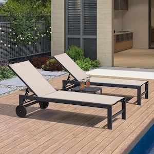 Textilene Fabric and Aluminum Frame Outdoor Chaise Lounge with Wheels for Patio, Beach, Yard, Pool, Side Table Included