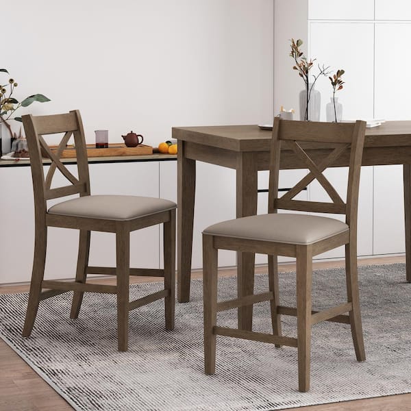 Wurtz 41.25 in. Antique Brown Upholstered Counter Stool (Set of 2)