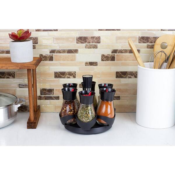 Home Basics Contemporary Gourmet Revolving 12-Jar Two Tier Spice Rack Black 
