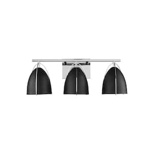 Norman 24.25 in. H 3-Light Chrome Vanity Light with Midnight Black Steel Shades
