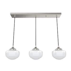 Saddle Creek 3-Light Brushed Nickel Schoolhouse Chandelier with Cased White Glass Shades