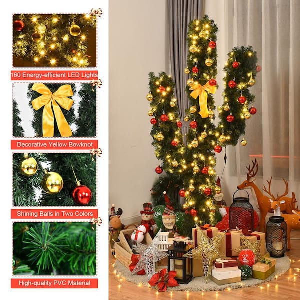 Costway 7 ft. Pre-Lit Cactus Artificial Christmas Tree with