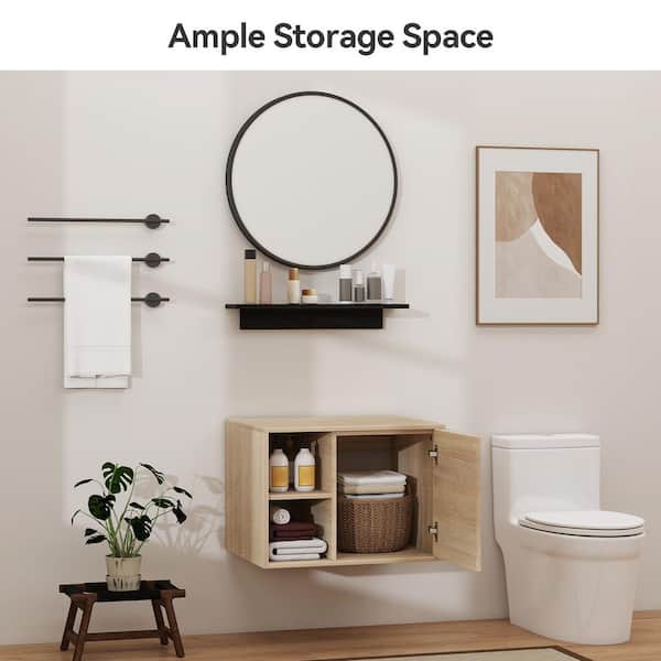 24 in. W x 19 in. D x17 in. H Single Sink Burlywood Bath Vanity with White Rectangular Solid Surface Top Sink and Mirror