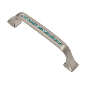 Bellissima 3-3/4 in. Satin Nickel with Aqua Blue Crystal Cabinet Pull