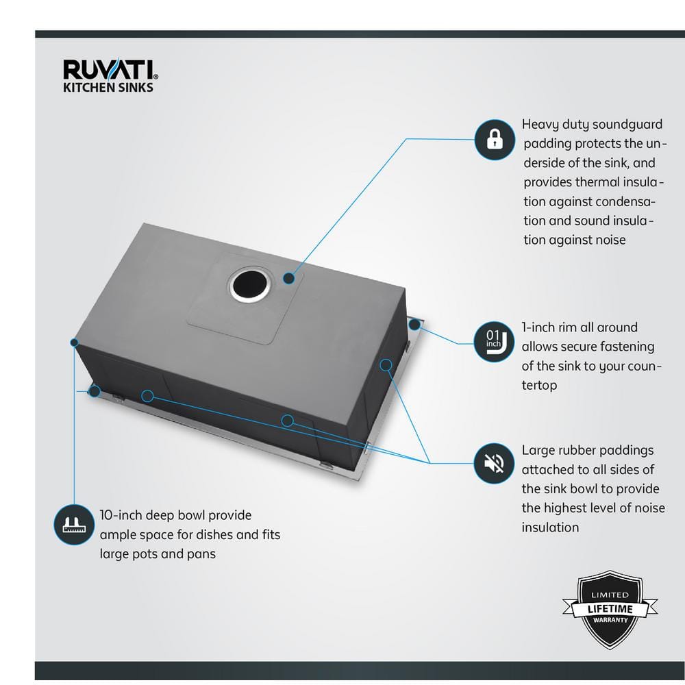 Ruvati 33 x 22 Inch Stainless Steel Drop-In Kitchen Sink
