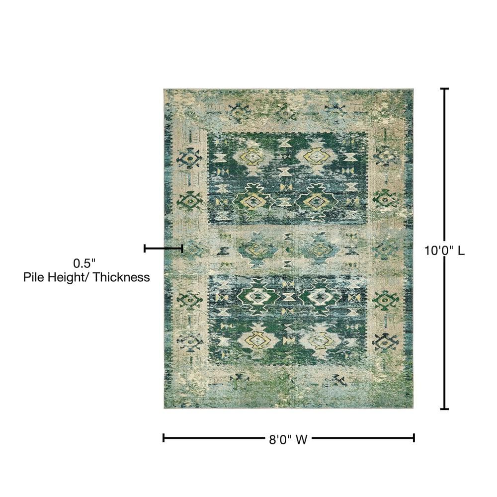 Eco-Friendly Geometric Green Synthetic 8' x 10' Indoor Rug