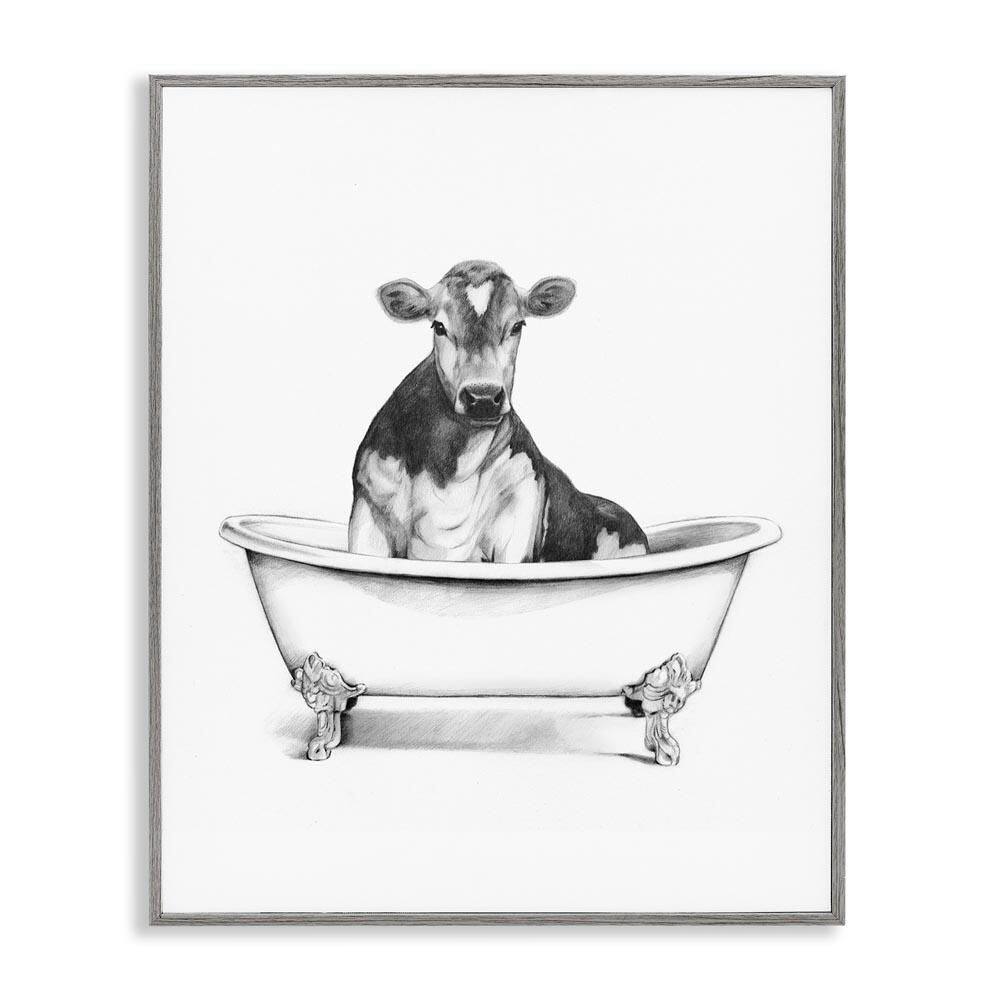 Antique Tub with Cow by Victoria Borges Gray Framed Animal Giclee Art Print 14 in. x 11 in. price history on PriceWatchPro