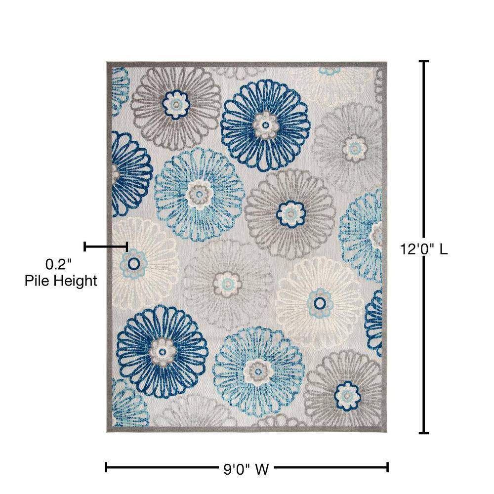 Cabana Bloom 9' x 12' Blue Floral Easy-Care Outdoor Rug
