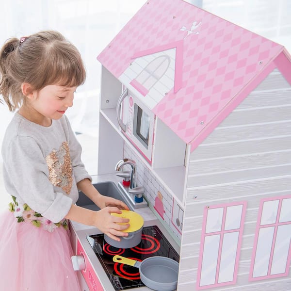 Gardenised Wooden Doll House with Toys and Furniture Accessories