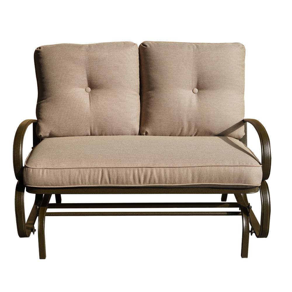 Beige Metal Outdoor Patio Rocking Love Seat Glider