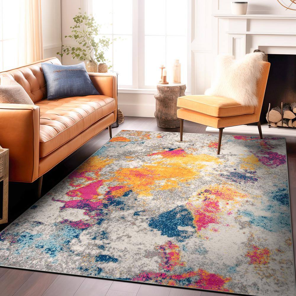 Abstract Multicolor Oval Synthetic Area Rug 6'6" x 9'