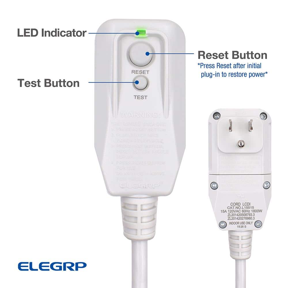 7.5ft White PVC Air Conditioner Power Cord with LCDI Plug