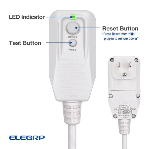 ELEGRP 7.5ft. 120V for Detection Current Depot Plug The L15515-14AWG - Home Air Interrupter Power Replacement, 15Amp Cord Conditioner,Leakage Gray 1800W LCDI