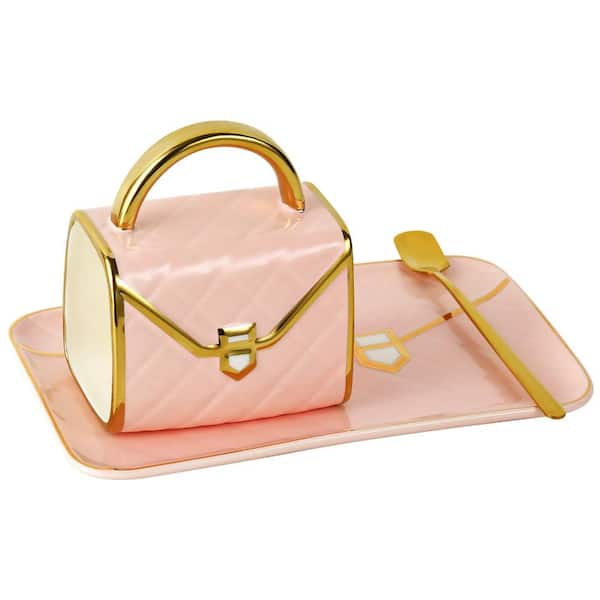 Handbag Shaped Ceramic Coffee Mug with Saucer and Spoon 10 oz Capacity Elegant Gift Set for Tea Coffee