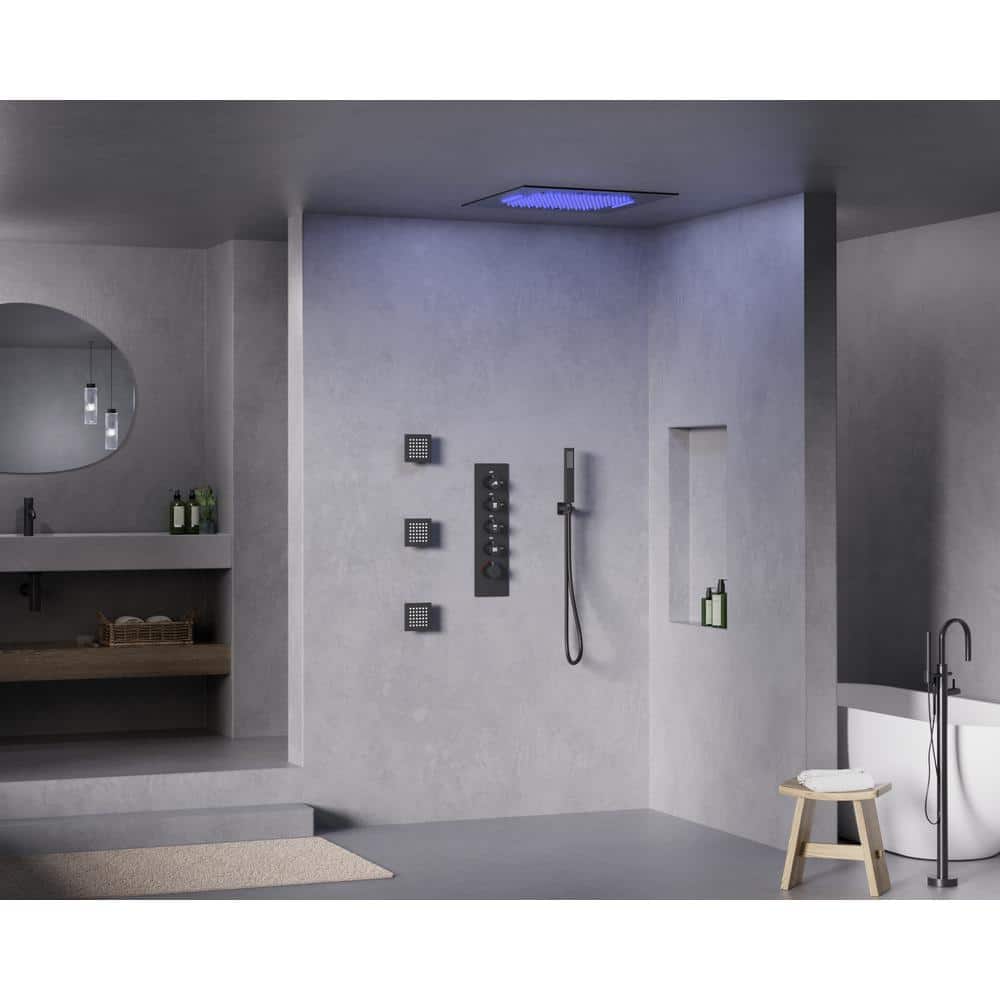 Matte Black 20" LED Ceiling Shower System with Bluetooth Speaker