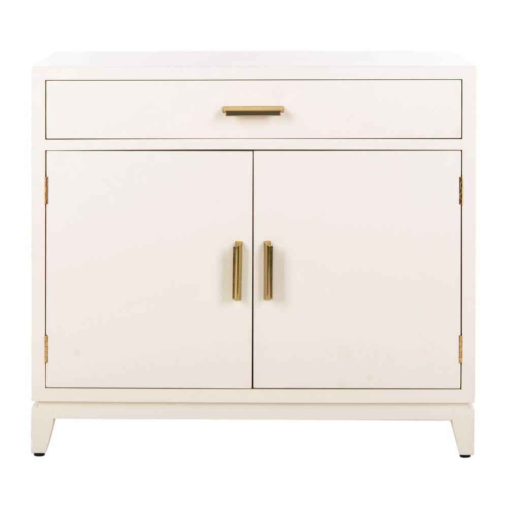 White and Brass Mid-Century 2-Door 1-Drawer Chest