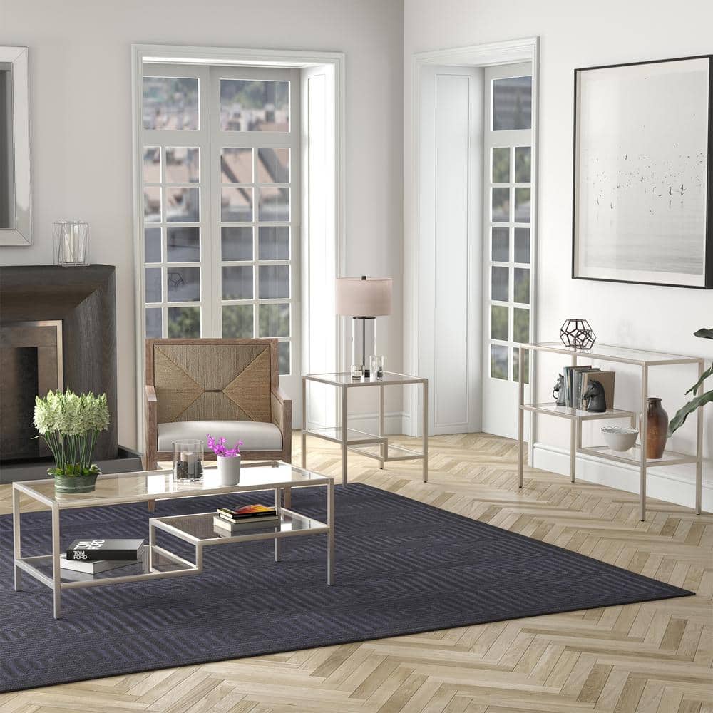 Satin Nickel Medium Rectangular Glass Coffee Table