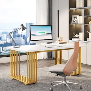 Cassey 70.9 in White Gold Modern Office Desk, Executive Desk Computer Desk for Home Office