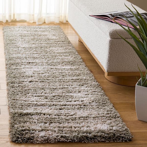 Atlantis Shag 2 ft. x 8 ft. Green/Ivory Contemporary Heathered Striation Runner Rug