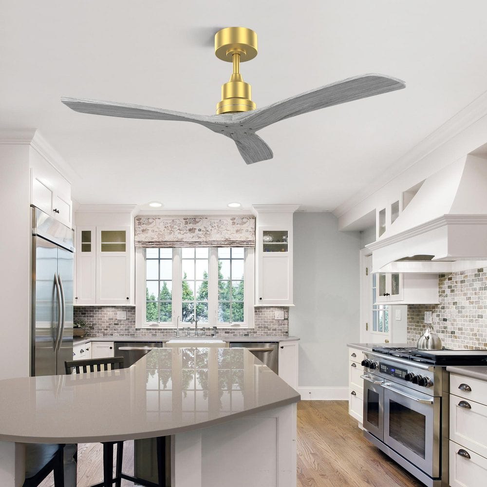 Woodlume 52 in. Indoor Gold Downrod Modern Ceiling Fan Without Light included Remote Control and solid Wood Blades price history on PriceWatchPro