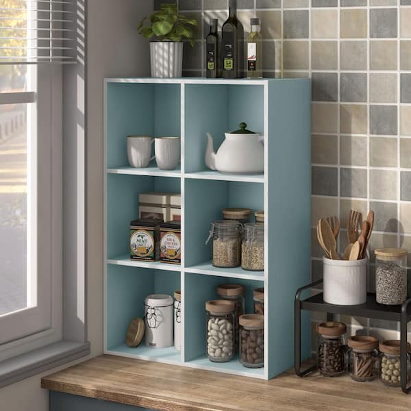 Furniture of America Quincy 35.27 in. Tall Stackable Light Blue Engineered Wood 6-Shelf Modern Modular Bookcase