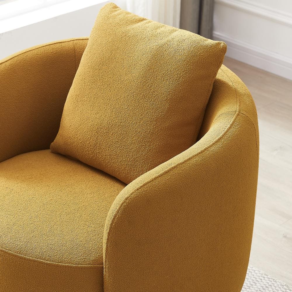 Mid-Century Modern Dark Yellow Microfiber Barrel Accent Chair