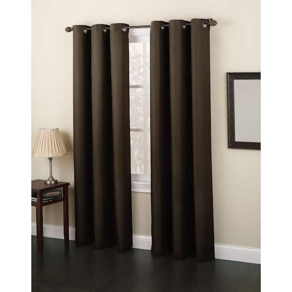 Unbranded Semi-Opaque Chocolate No. 918 Casual Montego Woven Grommet Top Curtain Panel, 48 in. W x 63 in. L