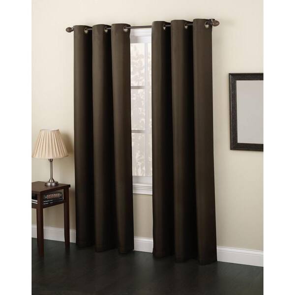 Unbranded Semi-Opaque Chocolate No. 918 Casual Montego Woven Grommet Top Curtain Panel, 48 in. W x 95 in. L