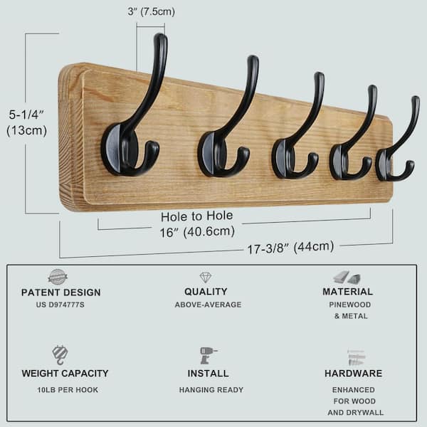 Anaan Coordnate Desgn Clothes Ral Wall Coat Hooks Rack Hangng Wall Mounted Coat Hanger Wood - View #4