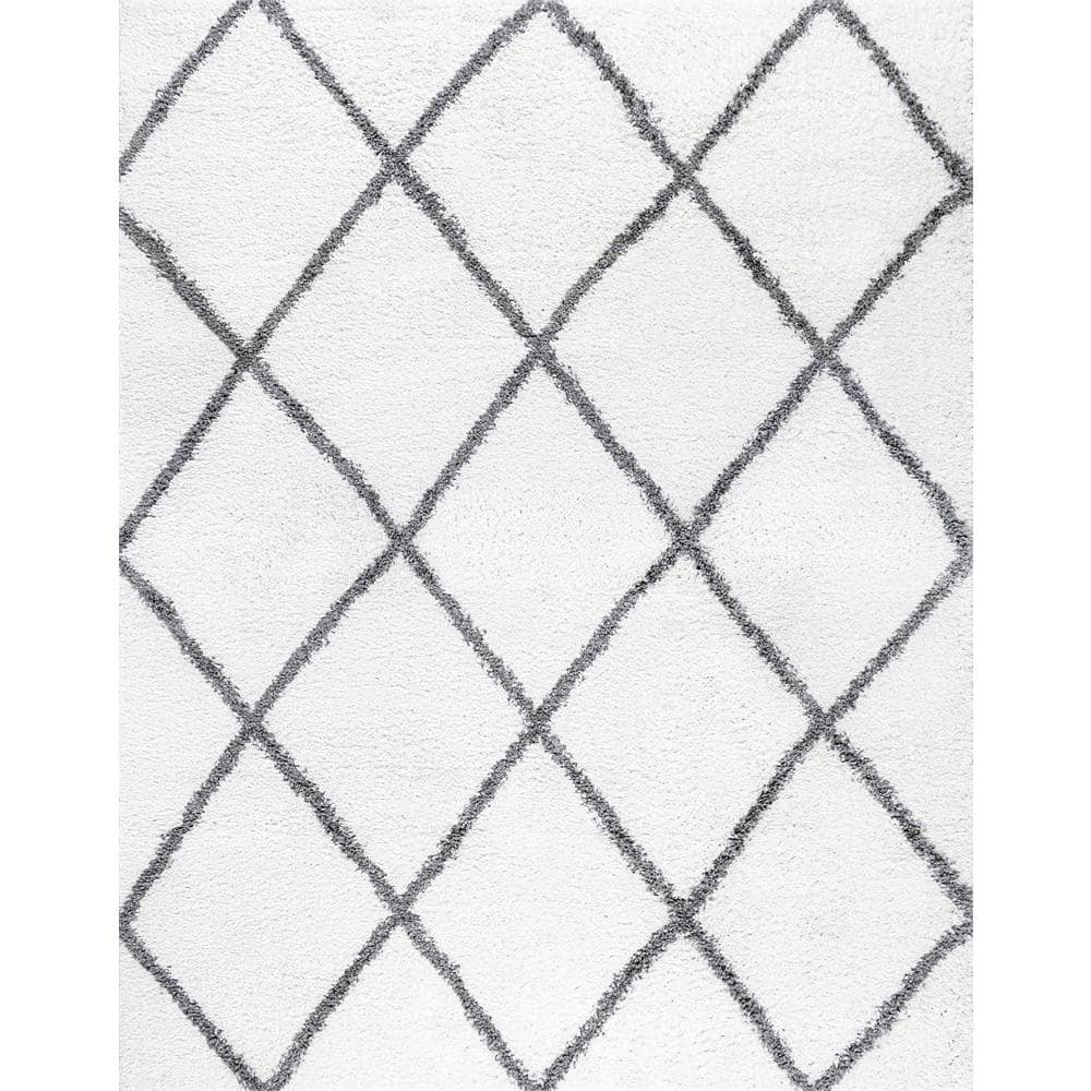 Tayse Rugs Soho Shag Diamond White 9 ft. x 12 ft. Indoor Area Rug SOH1200 9x12 The Home Depot