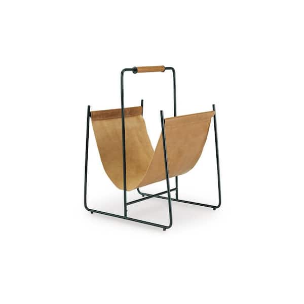 Faron Brown and Black 13 in. x 21.5 in. Leather and Metal Freestanding Magazine File Rack with Handles