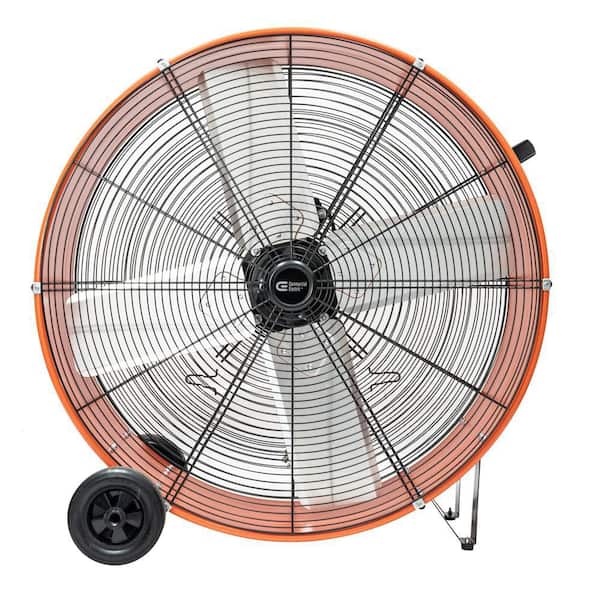 30 in. 2-Speed Heavy Duty Drum Fan in Orange with Wheels