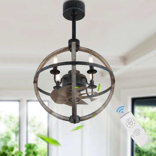 Bella Depot Farmhouse 15 in. Indoor Weathered Wood Ceiling Fan with Light and Remote, 8 Reversible Blades
