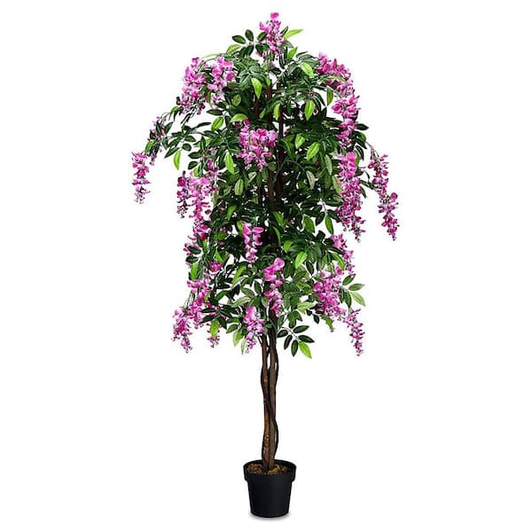 6 ft. Pink Artificial Flower Wistera Silk Tree in Pot for Indoor and Outdoor