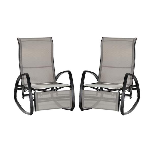 JAYDEN CREATION Bhrhut Metal Patio Grey Adjustable Rocking Reclinerfor Beach Yard Outdoor Pool Sunbathing (Set of 2)