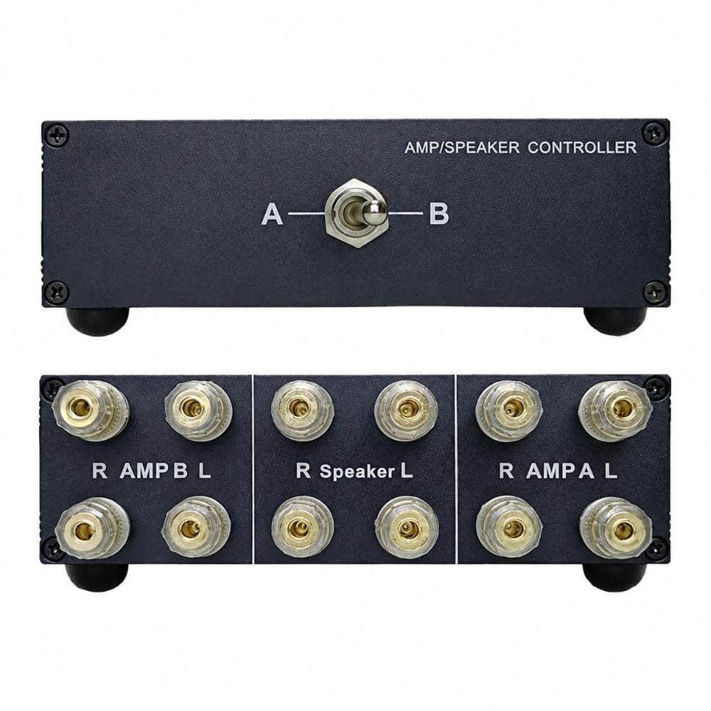 Two Zone 2 Way Passive 2 in 1 out Amplifier Speaker Selector Switch Box Black 5.91 in Width