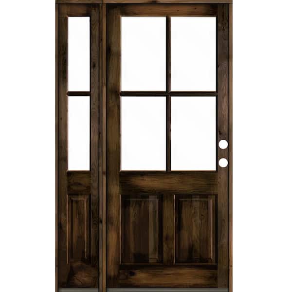 Krosswood Doors 46 in. x 96 in. Knotty Alder Left-Hand/Inswing 4-Lite Clear Glass Black Stain Wood Prehung Front Door with Left Sidelite