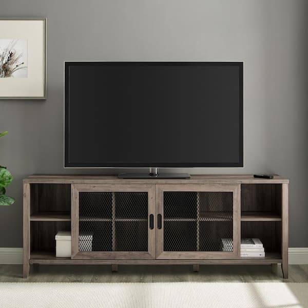 70 in. Urban Industrial Gray Wash Composite TV Stand with Metal Mesh Doors (Max TV Size 80 in.)