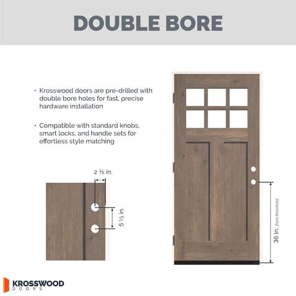 64 in. x 80 in. Knotty Alder Right-Hand/Inswing 6 Lite Beveled Clear Glass Unfinished Wood Prehung Front Door with DSL