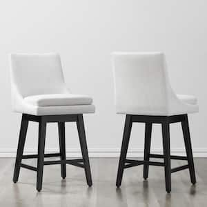 Fiona 26.8 in. White Solid Wood Frame Swivel Counter Height Bar Stool with Faux Leather Seat and Back (Set of 2)