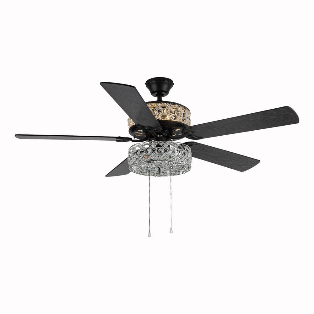 52" Silver and Black Crystal Chandelier Ceiling Fan with Reversible Blades