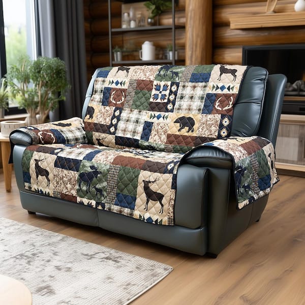 Rustica Green and Blue Polyester 1-Piece Loveseat Furniture Slipcover