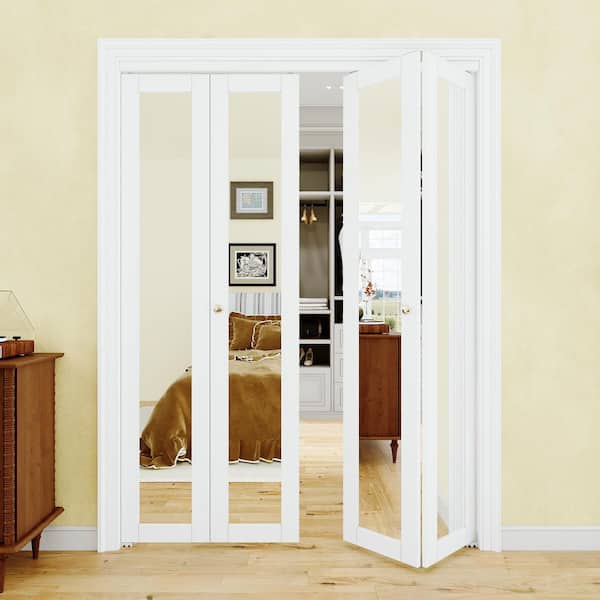 60 in. x 96 in. 1-Lite Mirrored Glass Solid Core and MDF White Prefinishied Closet Bifold Door with Hardware Kit