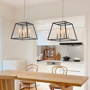 4-Light Golden Black Island Modern Farmhouse Chandelier, Industrial Candle Ceiling Light for Dining Room Bedroom Kitchen