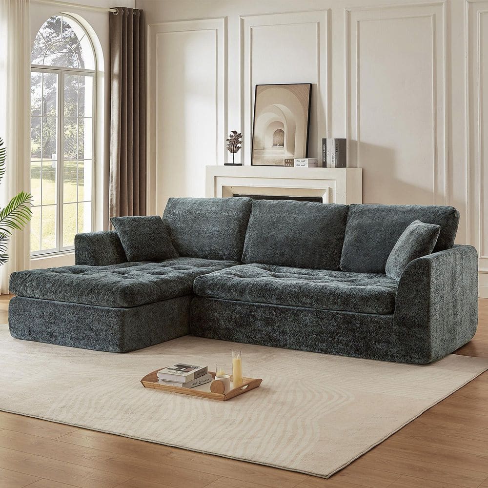 Spruce & Spring Gavio 109 in. Dark Gray Fabric Boneless L-Shaped