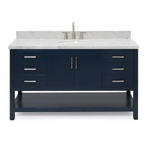 Magnolia 61 in. W x 22 in. D x 36 in. H Bath Vanity in Blue with Carrara Marble Vanity Top in White with White Basin
